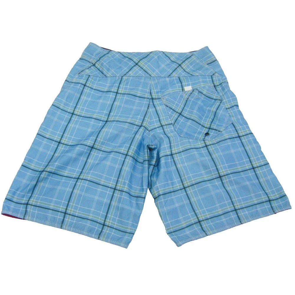 AMERICAN EAGLE Boy's (Size 28) Blue Plaid Board Shorts Swim Surf Beach Swimming